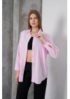 Kadın Pembe Oversize Uzun Keten Gömlek