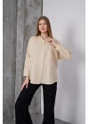 Kadın Taş Oversize Uzun Keten Gömlek