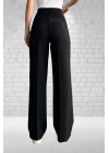 Kadın Siyah Yüksek Bel Krep Kumaş Likralı Palazzo Pantolon