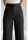 Kadın Siyah Yüksek Bel Krep Kumaş Likralı Palazzo Pantolon