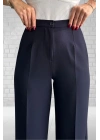 Kadın Lacivert Yüksek Bel Krep Kumaş Likralı Palazzo Pantolon