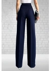 Kadın Lacivert Yüksek Bel Krep Kumaş Likralı Palazzo Pantolon