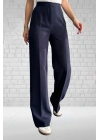 Kadın Lacivert Yüksek Bel Krep Kumaş Likralı Palazzo Pantolon