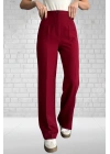 Kadın Bordo Yüksek Bel Krep Kumaş Likralı Palazzo Pantolon