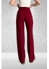 Kadın Bordo Yüksek Bel Krep Kumaş Likralı Palazzo Pantolon