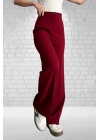 Kadın Bordo Yüksek Bel Krep Kumaş Likralı Palazzo Pantolon