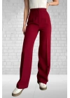 Kadın Bordo Yüksek Bel Krep Kumaş Likralı Palazzo Pantolon