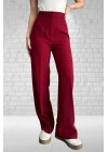 Kadın Bordo Yüksek Bel Krep Kumaş Likralı Palazzo Pantolon
