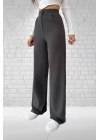Kadın Antrasit Yüksek Bel Krep Kumaş Likralı Palazzo Pantolon
