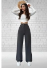 Kadın Antrasit Yüksek Bel Krep Kumaş Likralı Palazzo Pantolon