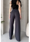 Kadın Antrasit Yüksek Bel Geniş Kesim Pantolon