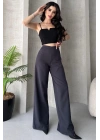 Kadın Antrasit Yüksek Bel Geniş Kesim Pantolon