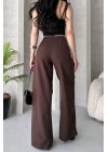 Kadın Kahverengi Yüksek Bel Geniş Kesim Pantolon