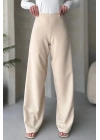 Kadın Ecru Yüksek Bel Geniş Kesim Pantolon