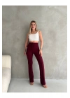 Kadın Bordo Büyük Beden Krep Kumaş Likralı Ön Çimalı İspanyol Paça Pantolon