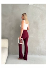 Kadın Bordo Büyük Beden Krep Kumaş Likralı Ön Çimalı İspanyol Paça Pantolon