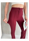 Kadın Bordo Büyük Beden Krep Kumaş Likralı Ön Çimalı İspanyol Paça Pantolon