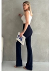 Kadın Lacivert Büyük Beden Krep Kumaş Likralı Ön Çimalı İspanyol Paça Pantolon