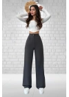 Kadın Antrasit Yüksek Bel Krep Kumaş Likralı Palazzo Pantolon