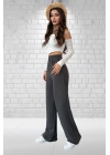 Kadın Antrasit Yüksek Bel Krep Kumaş Likralı Palazzo Pantolon