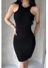 Kadın Siyah Vücuda Oturan Sırt Dekolteli Mini Elbise
