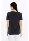 Kadın Lacivert V Yaka Cupra Modal Kumaş Kısa Kollu T-shırt