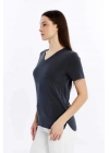 Kadın Lacivert V Yaka Cupra Modal Kumaş Kısa Kollu T-shırt