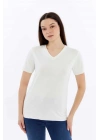 Kadın Beyaz V Yaka Cupra Modal Kumaş Kısa Kollu T-shırt