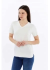 Kadın Beyaz V Yaka Cupra Modal Kumaş Kısa Kollu T-shırt