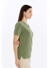 Kadın Yeşil V Yaka Cupra Modal Kumaş Kısa Kollu T-shırt
