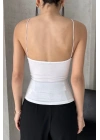 Kadın Beyaz Gloplu İp Askılı Büstiyer Sütyenli Crop Atlet