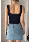 Kadın Lacivert Askılı Gloplu Südyenli Crop Atlet