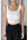 Kadın Beyaz Askılı Gloplu Südyenli Crop Atlet