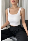 Kadın Beyaz Askılı Gloplu Südyenli Crop Atlet
