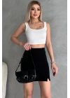 Siyah Beli Lastikli Yırtmaçlı İnterlok Mini Etek