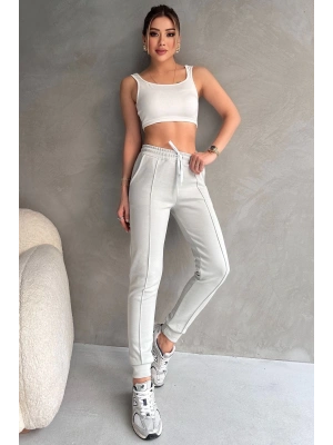 Kadın Paçası Lastikli Vücuda Oturan Gri Melanj Fit Jogger Eşofman Altı