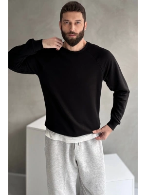 Erkek Siyah Reglan Kol 3 Iplik Sweatshirt