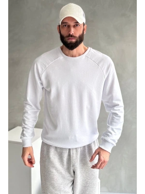 Erkek Beyaz Reglan Kol 3 Iplik Sweatshirt