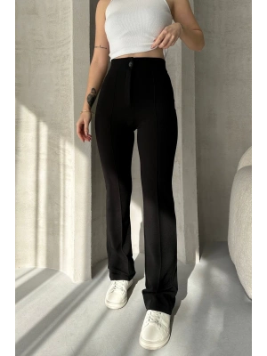 Kadın Siyah Yüksek Bel Toparlayıcı Ispanyol Paça Pantolon