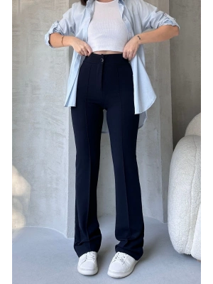 Kadın Lacivert Yüksek Bel Toparlayıcı Ispanyol Paça Pantolon