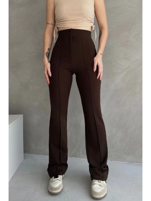 Kadın Kahverengi Yüksek Bel Toparlayıcı Ispanyol Paça Pantolon