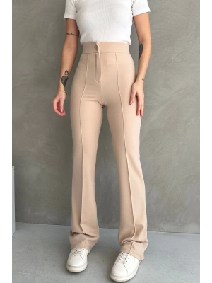 Kadın Krem Yüksek Bel Toparlayıcı Ispanyol Paça Pantolon