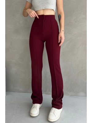 Kadın Bordo Yüksek Bel Toparlayıcı Ispanyol Paça Pantolon