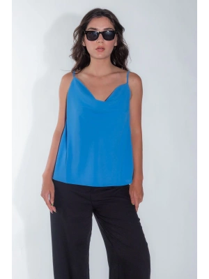 Kadın Degaje Yaka Askısı Ayarlanabilir Kadın Yazlık Bebe Mavisi Askılı Bluz