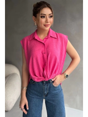 Kadın Keten Bağlama Detaylı Pembe Gömlek Bluz