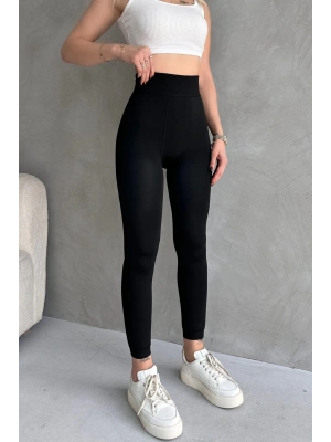 Siyah Kürk Peluşlu Kışlık Termal Sıcacık Tutan Kadın Peluş Tayt