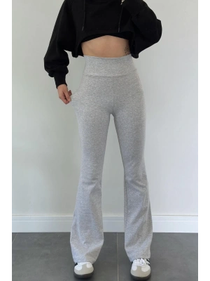 Kadın Gri Yüksek Bel İspanyol Paça Tayt