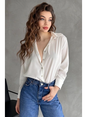 Kadın Beyaz Dökümlü Saten Gömlek