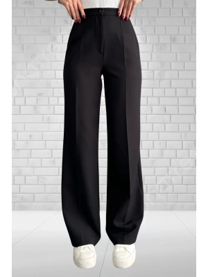 Kadın Siyah Yüksek Bel Krep Kumaş Likralı Palazzo Pantolon