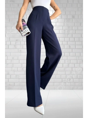Kadın Lacivert Yüksek Bel Krep Kumaş Likralı Palazzo Pantolon